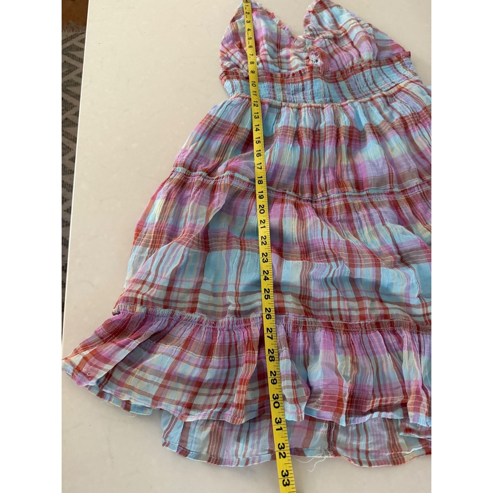 Kimchi Blue Urban Outfitters Plaid Halter Tiered Ruffle Mini Dress Blue Pink L